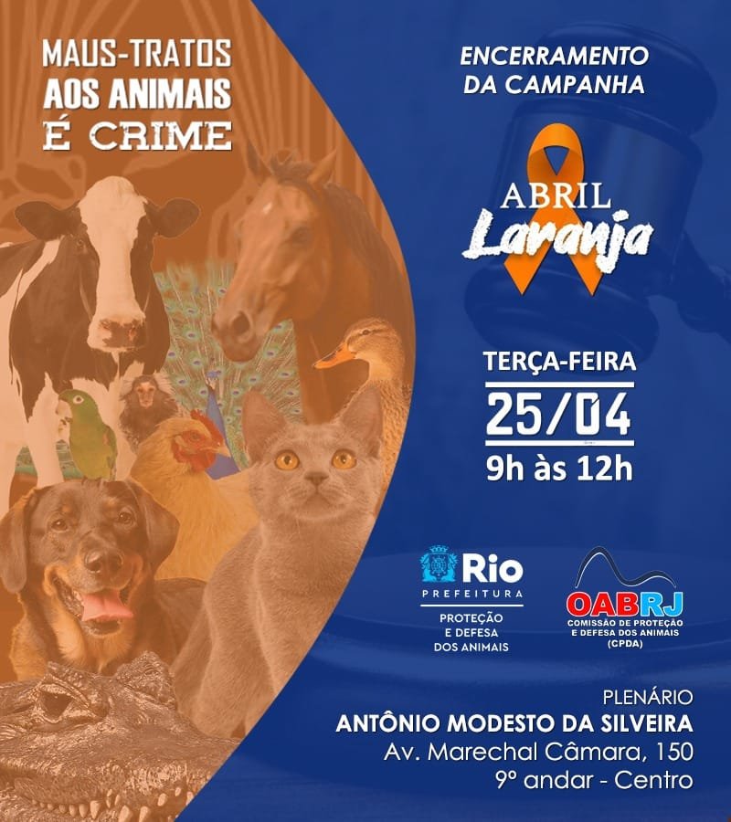 No encerramento da Campanha Abril Laranja, nesta terça-feira, prefeitura do Rio e OAB, discutem resultados das ações de combate aos maus-tratos contra os animais.