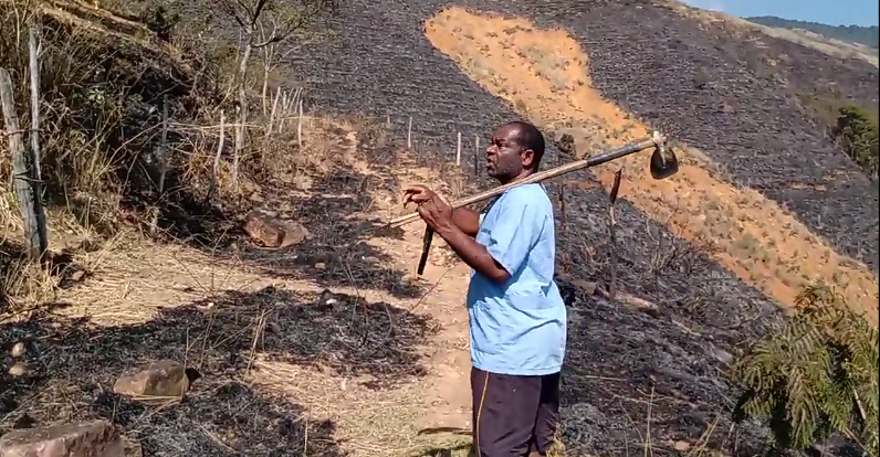 Incêndio na Serra do Vulcão, em Nova Iguaçu, causa prejuízos a moradores locais e mortes de animais silvestres